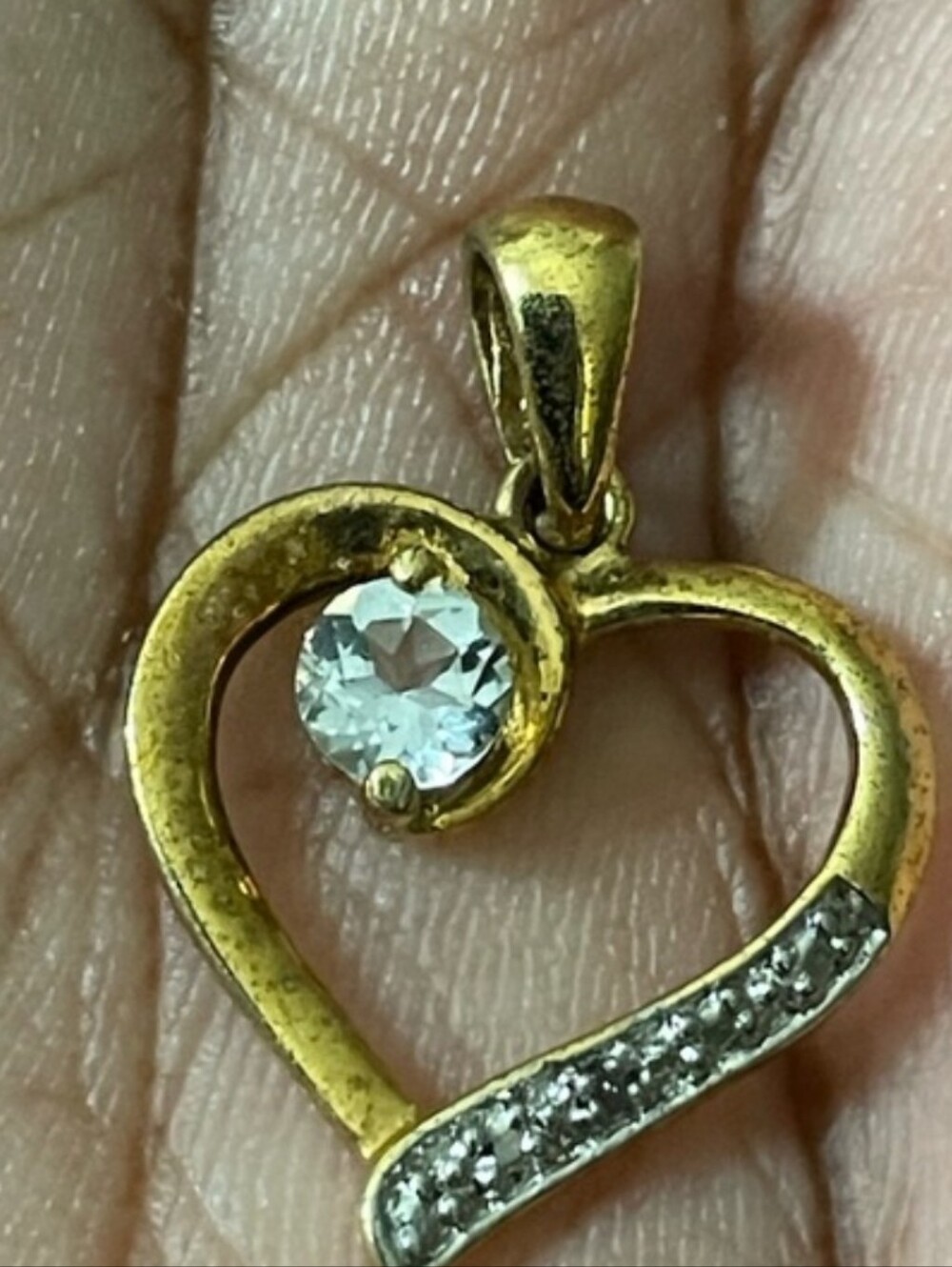 Vintage 925 Sterling Silver Gold Vermeil Ice Blue CZ Heart Pendant